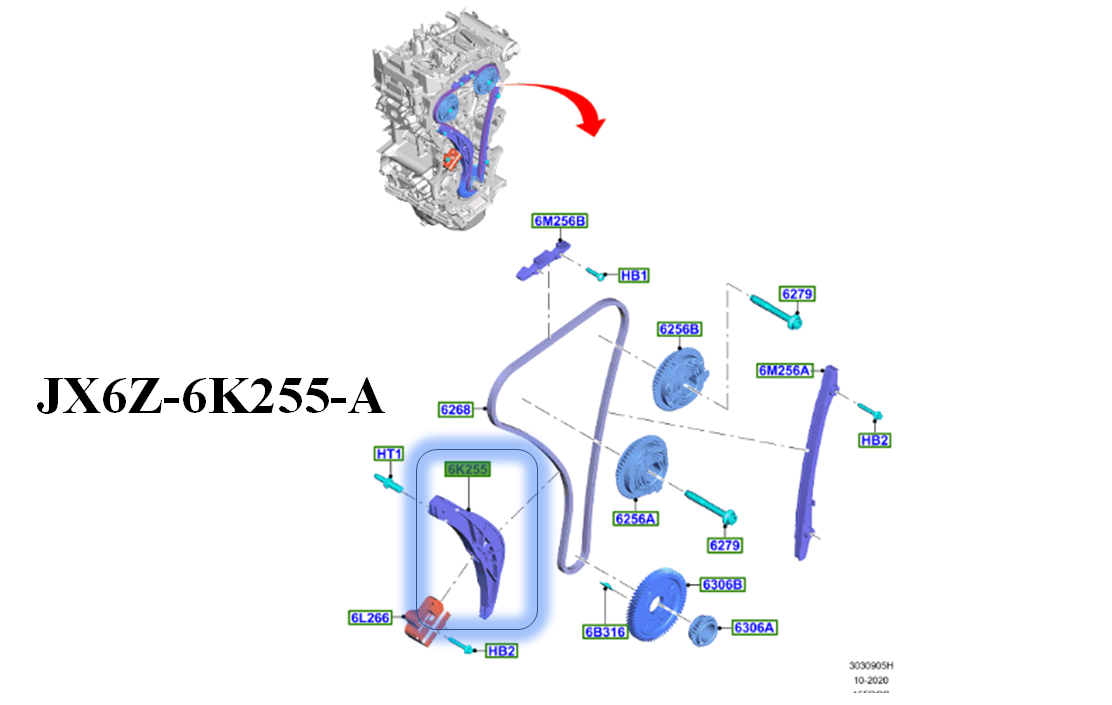 Brand New OEM GUIDE TIMING CHAIN 1.5L DRAGON ESCAPE 2019- BRONCO SPORT JX6Z-6K255-A |6K255|