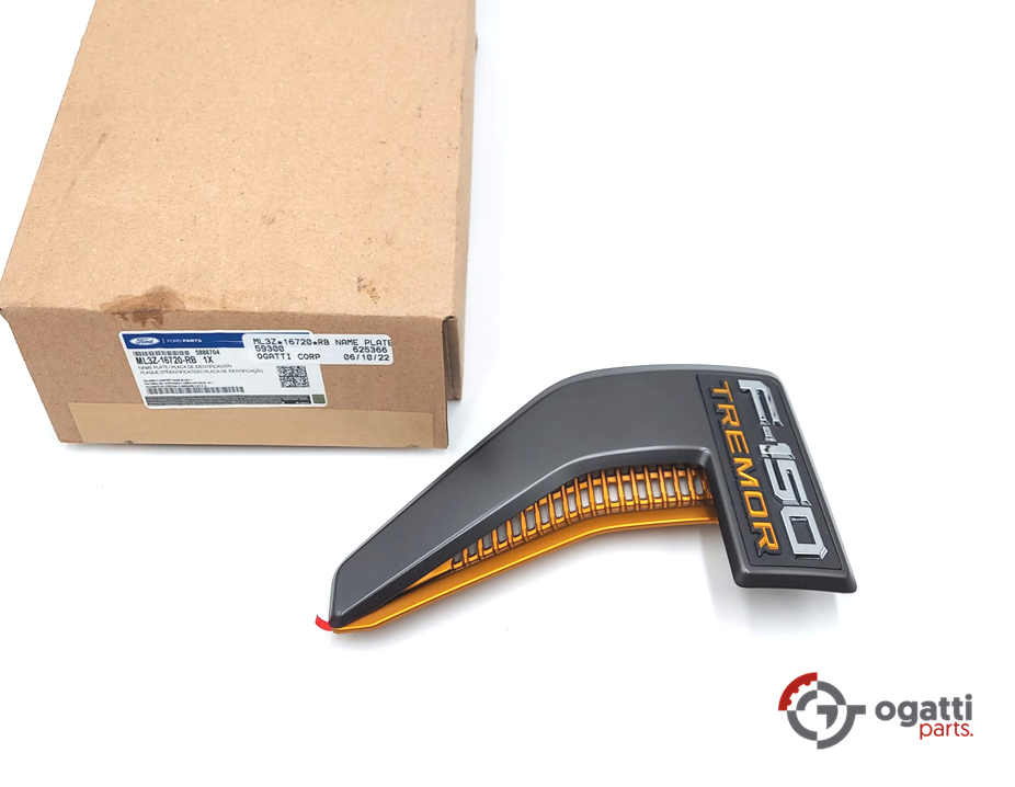 Brand New OEM Emblem fender F-150 TREMOR Version 2021 DRIVER SIDE LH ML3Z-16720-RB - Imagen 2