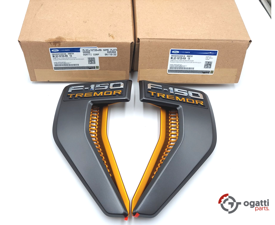 Brand New OEM Emblem fender F-150 TREMOR Version 2021 PASSENGER SIDE RH ML3Z-16720-RA |RB (OG-F150-TREMOR-1) - Imagen 2